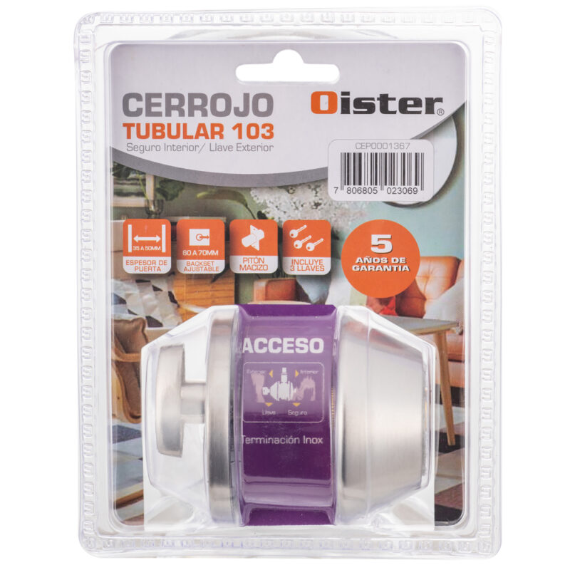 Cerrojo Tubular Oister 103 Llave-Seguro Bronce