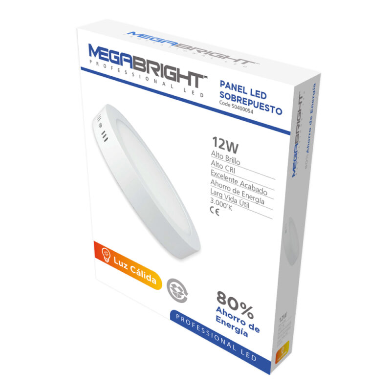 Panel led redondo sobrepuesto Megabright  12w/Luz Calida
