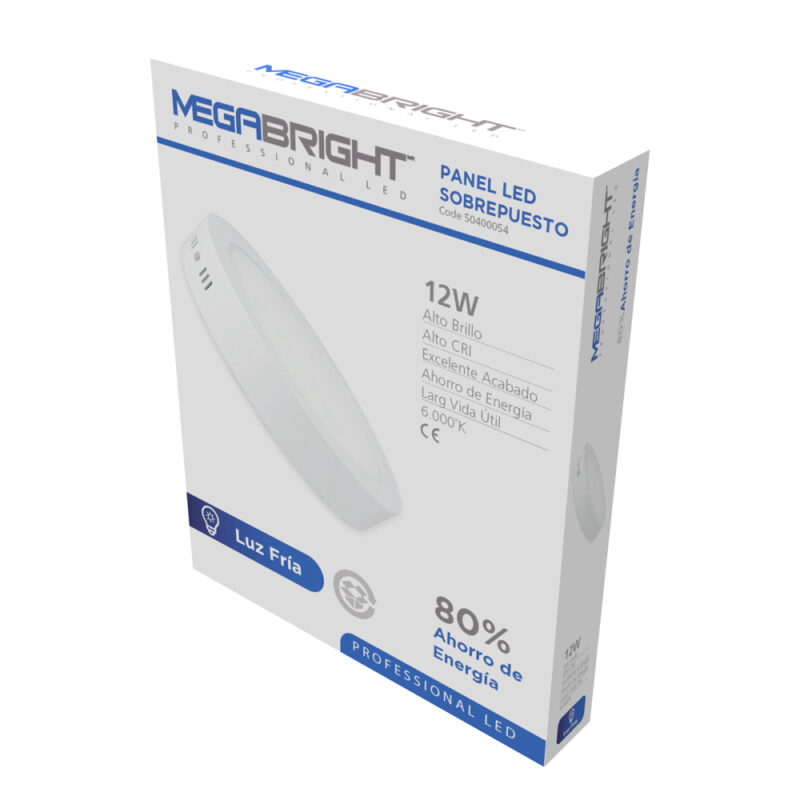 Panel led redondo sobrepuesto Megabright  12w/Luz Fria
