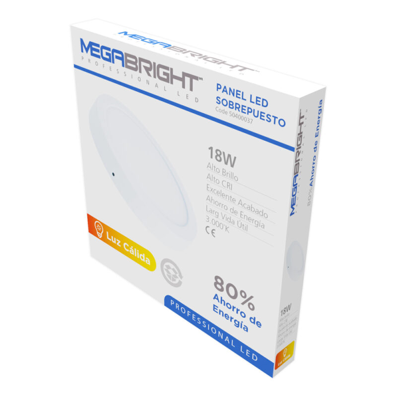 Panel led redondo sobrepuesto Megabright  18w/Luz Calida