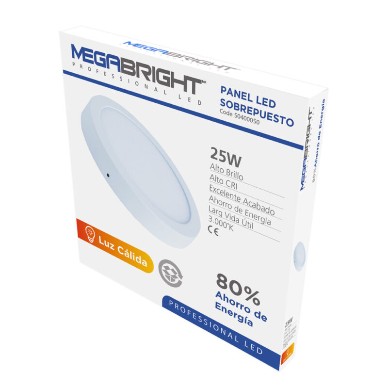 Panel led redondo sobrepuesto Megabright  25w luz Calida