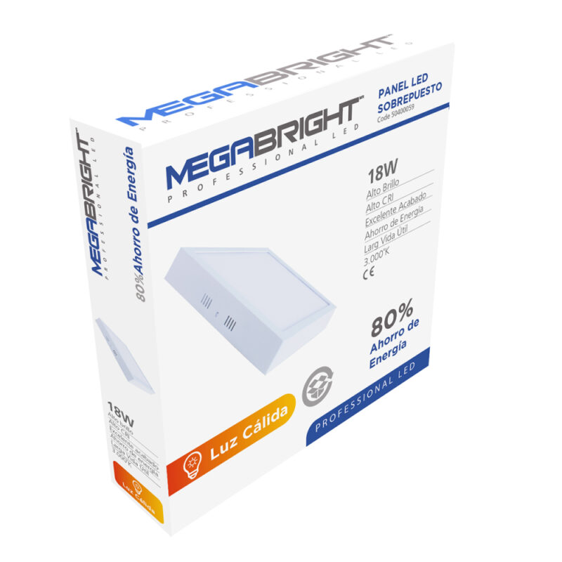 Panel led cuadrado sobrepuestoMegabright  18w/Luz Calida