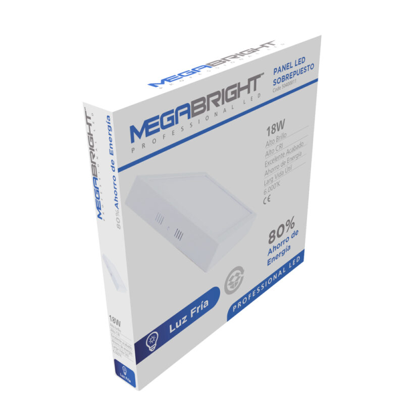 Panel led cuadrado sobrepuestoMegabright  18w/Luz Fria