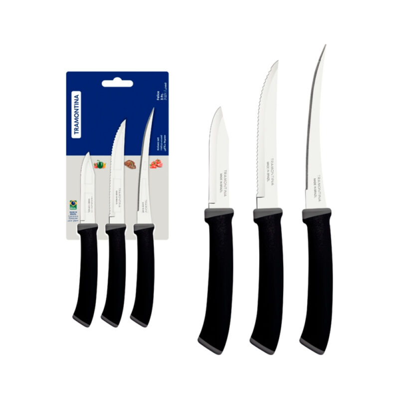 Juego de cuchillos 3 piezas Trmontina Felice NEGRO