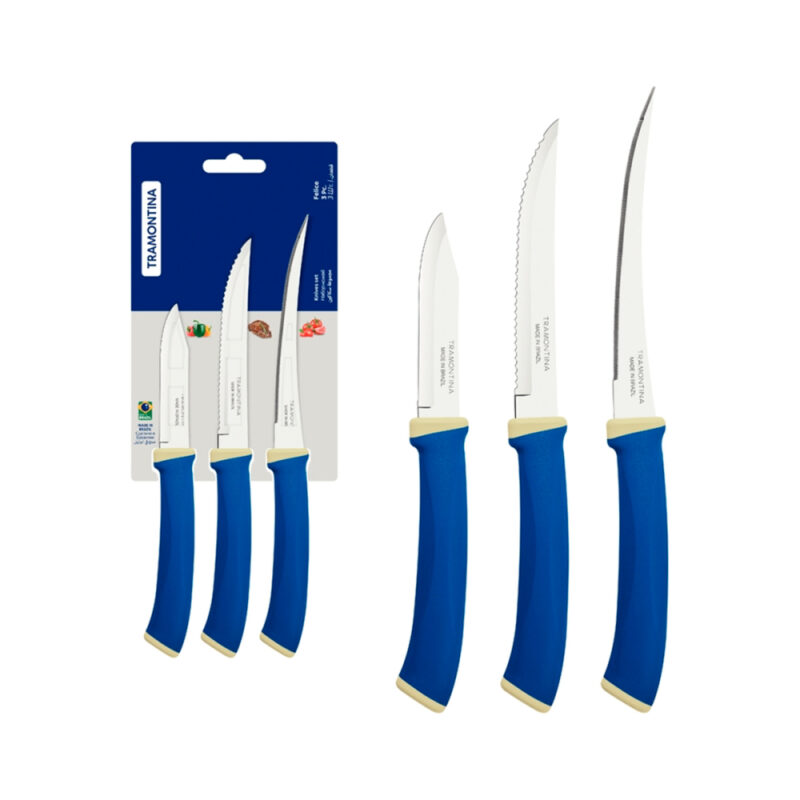 Juego de cuchillos 3 piezas Trmontina Felice AZUL