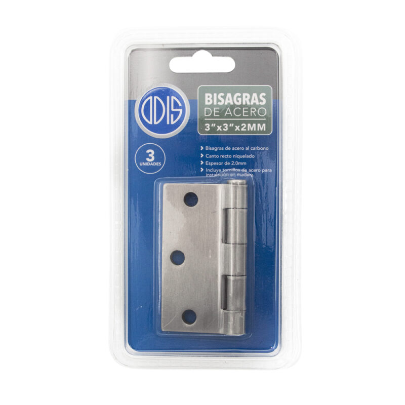 Bisagra acero Odis Niquelado 3x3x2.0mm canto recto 3unidad