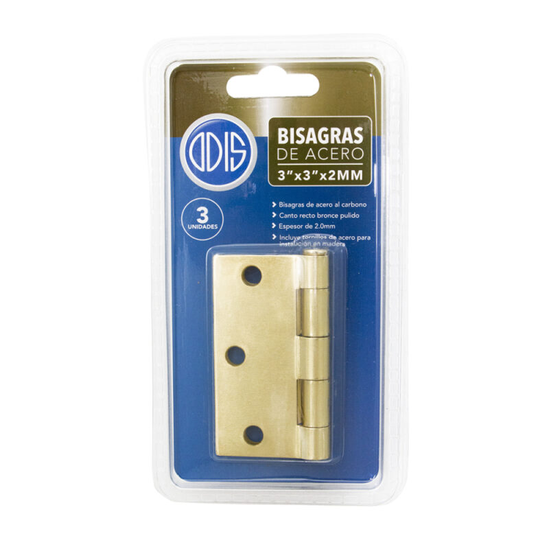 Bisagra acero Odis Bronce 3x3x2.0mm canto recto 3unidades