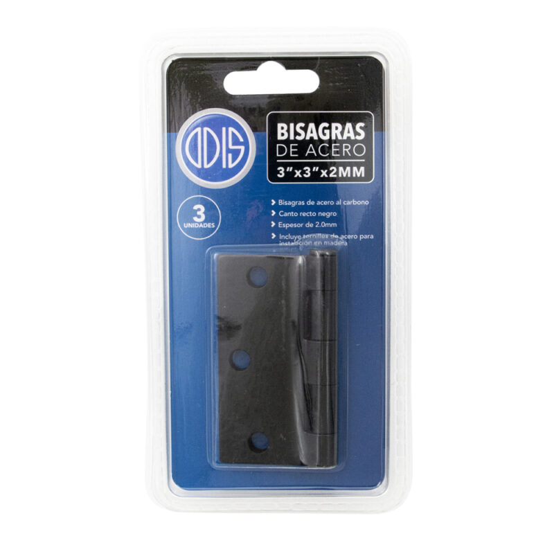 Bisagra acero Odis Negro 3x3x2.0mm canto recto 3unidades