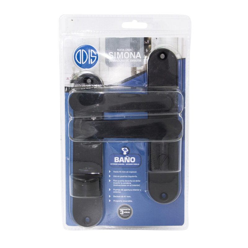 Cerradura Embutir Odis Simona 7040 Set Baño Negra