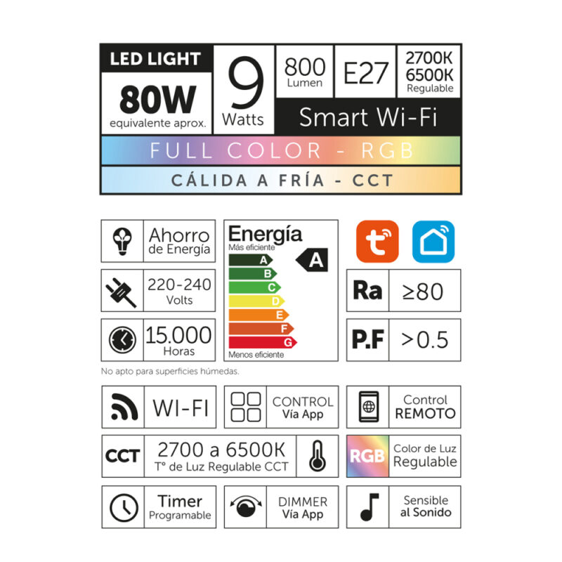 Ampolleta Led A60 Wifi 9W Led By