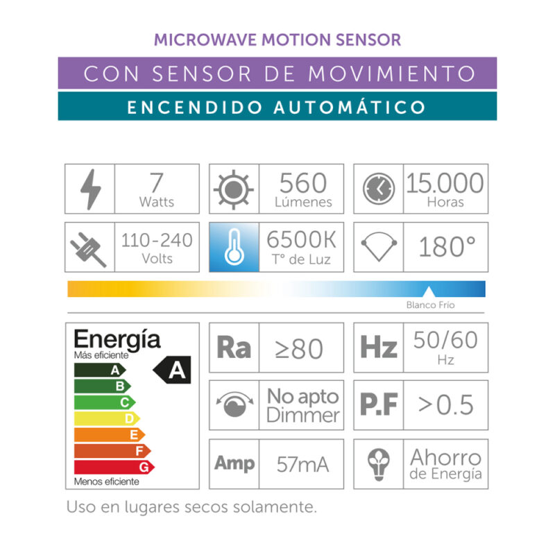 Ampolleta Led A60 c/sensor de moviemto 7W Led By