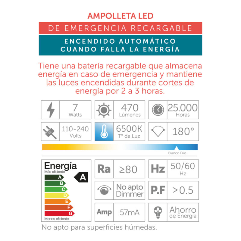 Ampolleta Led A60 emergencia 7W Led By