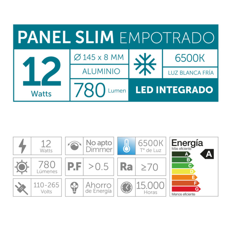 Panel Slim empotrado 12W aluminio Led By