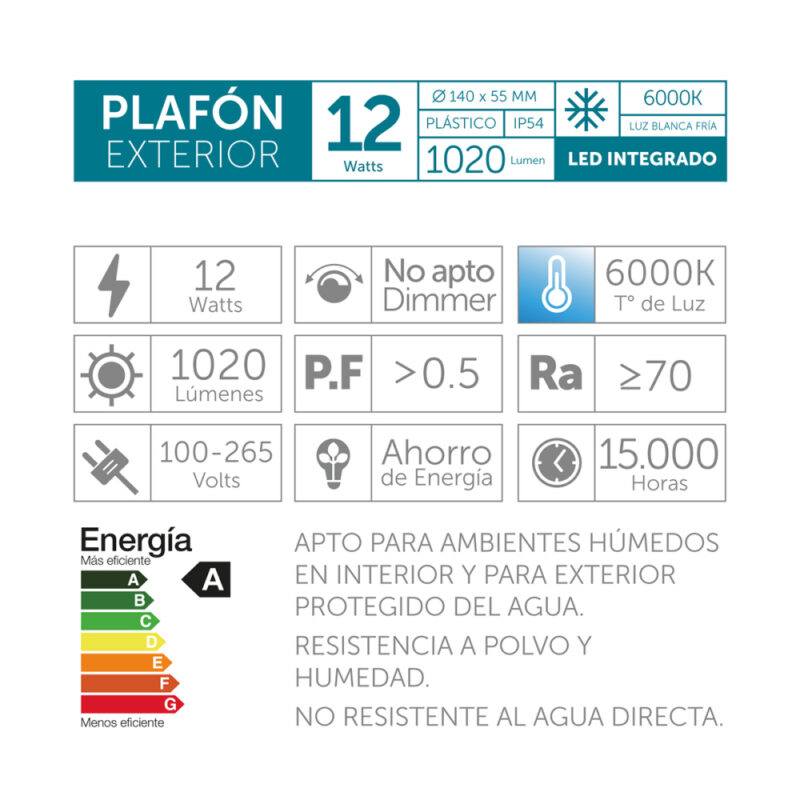 Plafon exterior redondo 12W plastico Led By