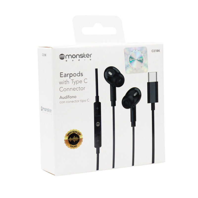 Audifonos Monster alambrico manos libres tipo C negro