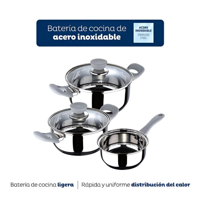 Set Bateria de cocina Bergmer acero inoxidable 5 piezas