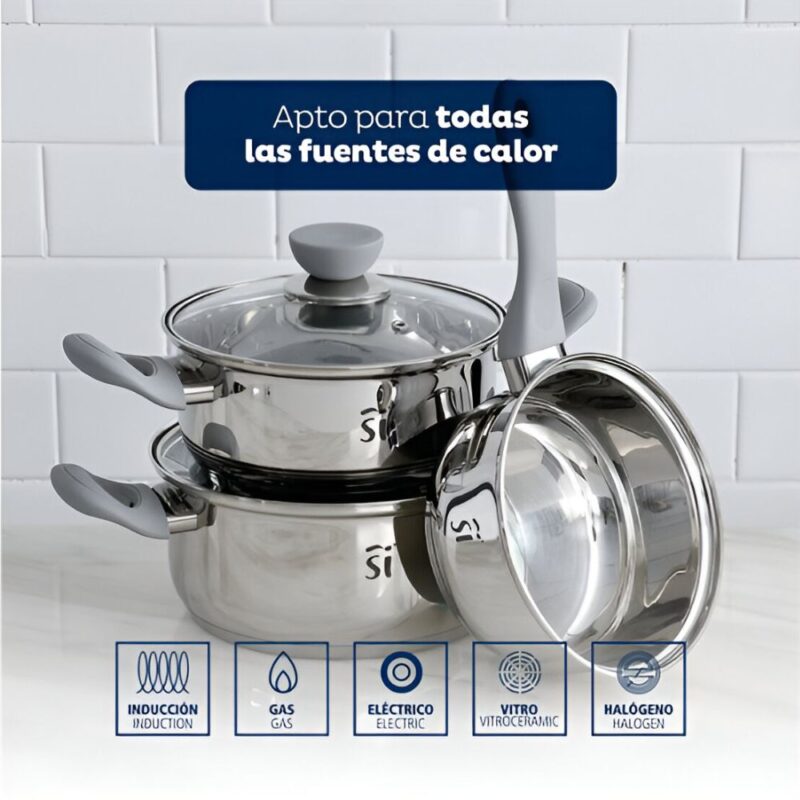Set Bateria de cocina Bergmer acero inoxidable 5 piezas