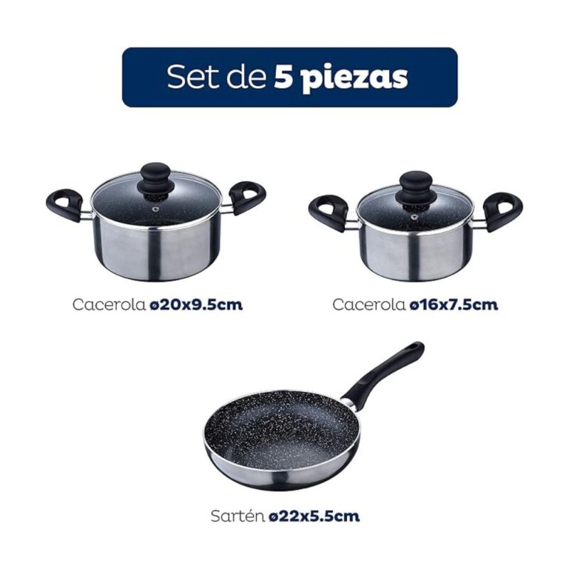 Set Bateria de cocina Bergmer aluminio prensado 5 piezas