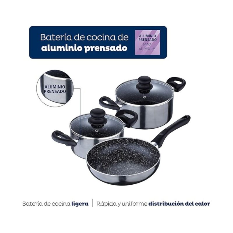 Set Bateria de cocina Bergmer aluminio prensado 5 piezas