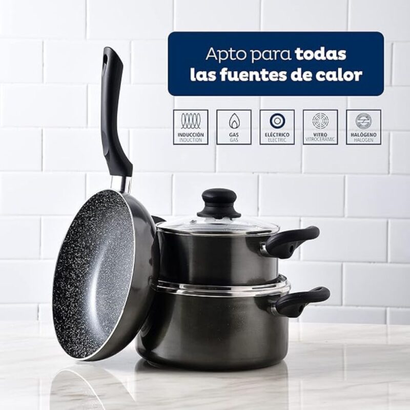 Set Bateria de cocina Bergmer aluminio prensado 5 piezas
