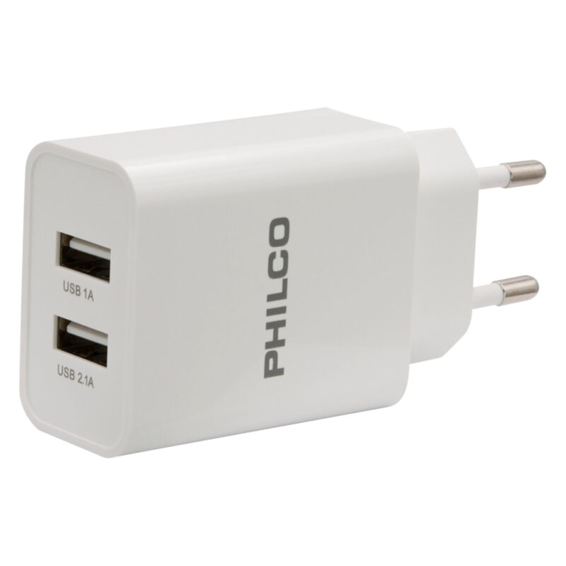 Cargador Philco USB doble con cable tipo C 2.1A R2109