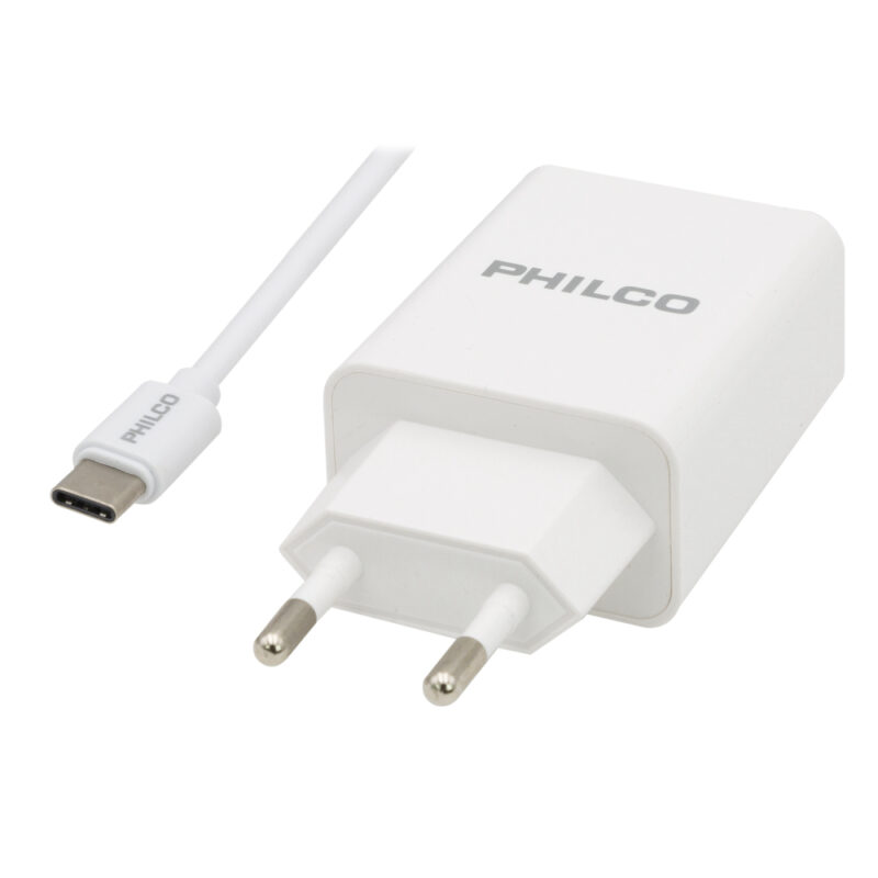Cargador Philco USB doble con cable tipo C 2.1A R2109