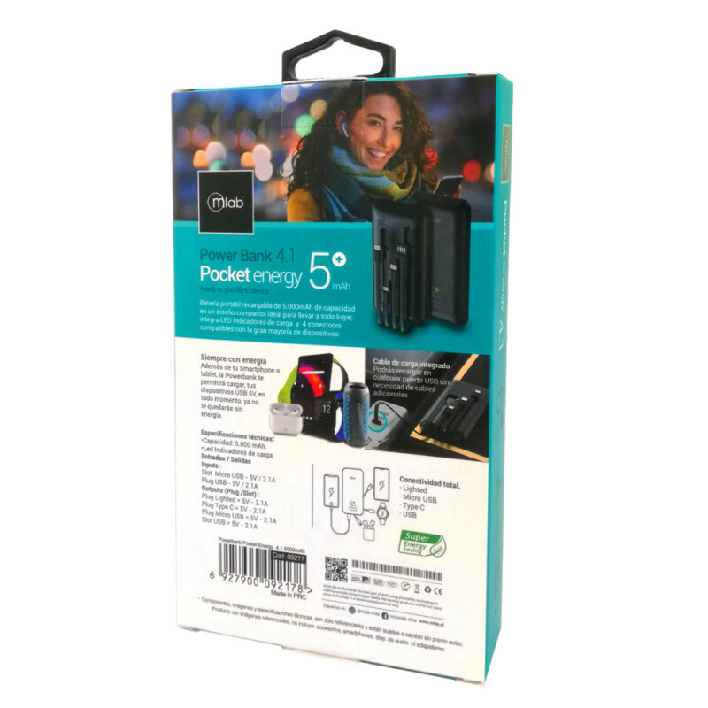 Power bank Mlab 5.000 mAh Pocket energy 4 en 1
