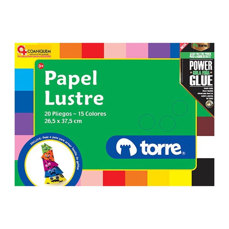 Bolsón papel lustre Torre 24 pliegos colores surtidos x1ud