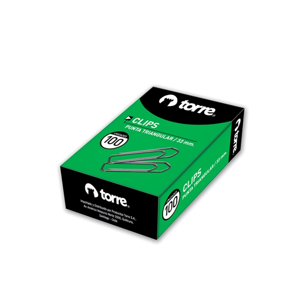 Clips caja Torre punta triangular 100 clips 33mmx20ud