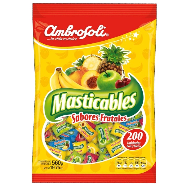 Masticables sabores frutales Ambrosoli 200ud bolsa 560g