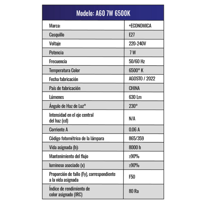 Ampolleta + Economica 7W fria A60 Logic