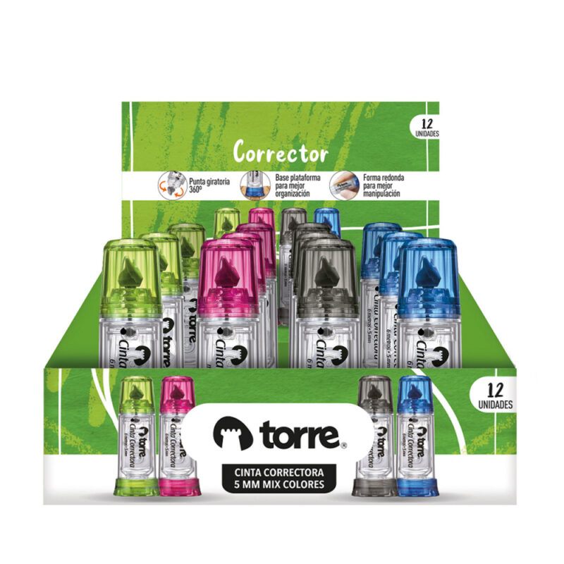 Cinta correctora 5mm Mix colors Torre x 12ud