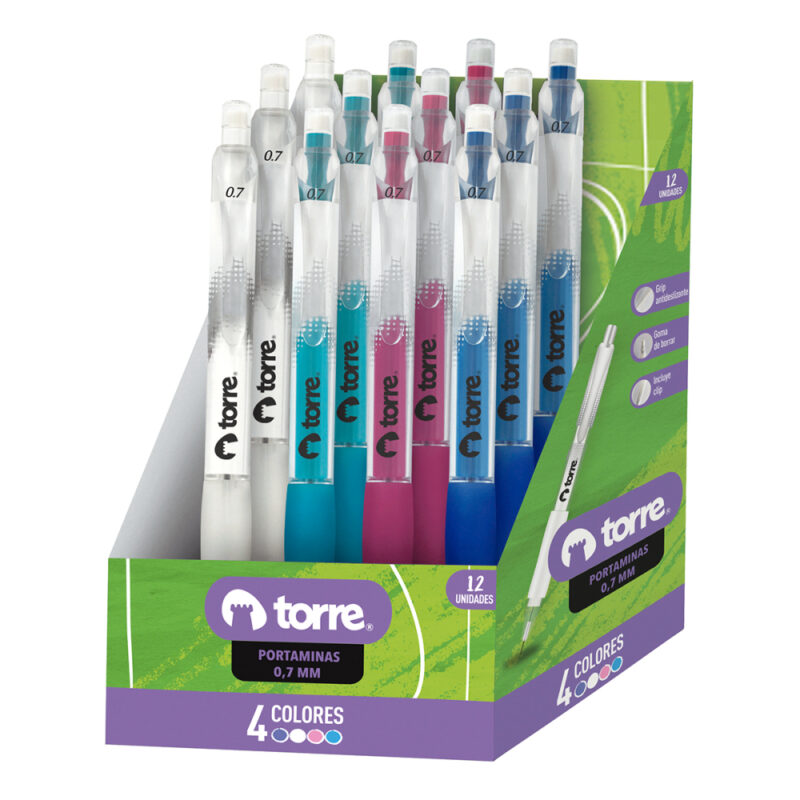 Portaminas plastico 0,7mm mix coloresx12 ud torre