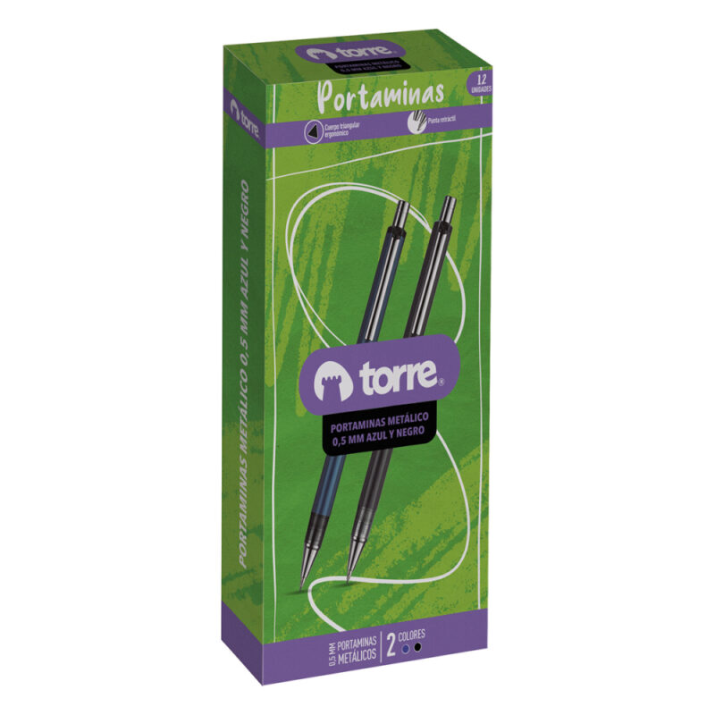 Portaminas metalico 0.5mm mix coleres torre x 12ud