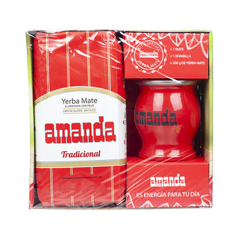 Pack Yerba Mate Amanda tradicional 500g+Mate+Bombilla