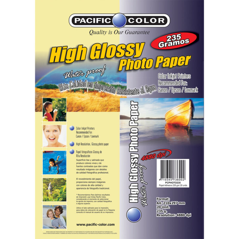 Papel fotográfico Pacific Color 235g tamaño A4 x20 hojas
