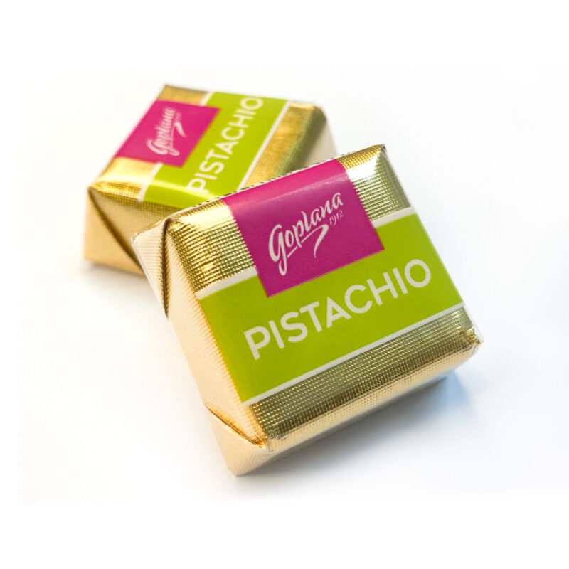 Cuadraditos de chocolate rellenos sabor Pistacho 400g