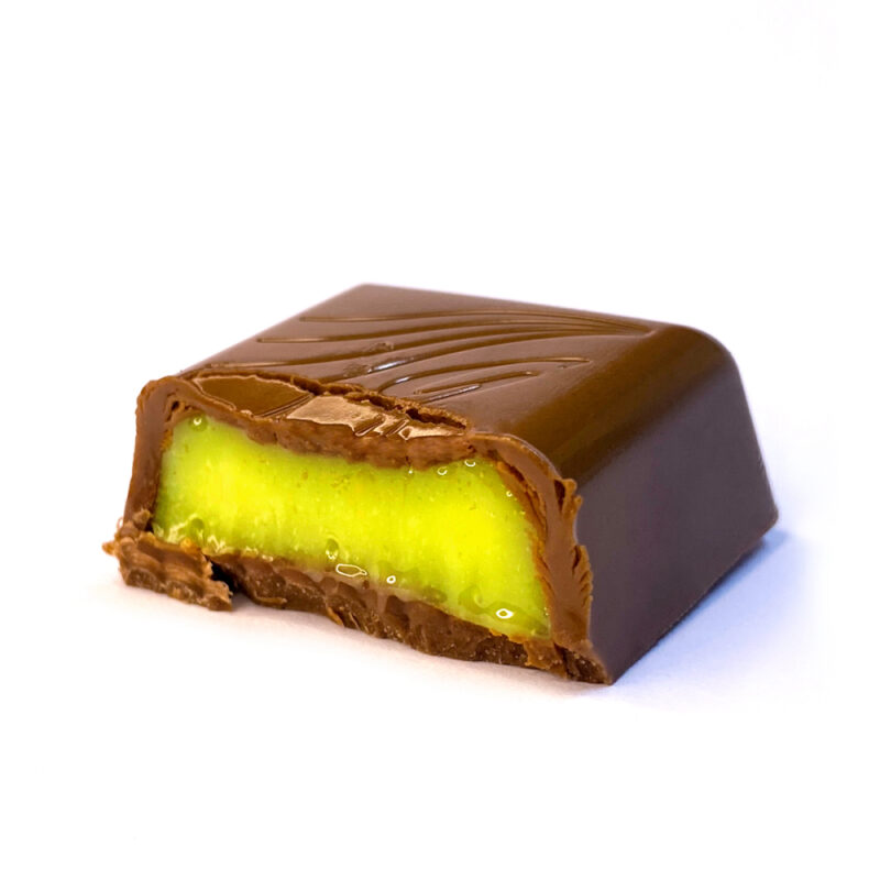Cuadraditos de chocolate rellenos sabor Pistacho 400g