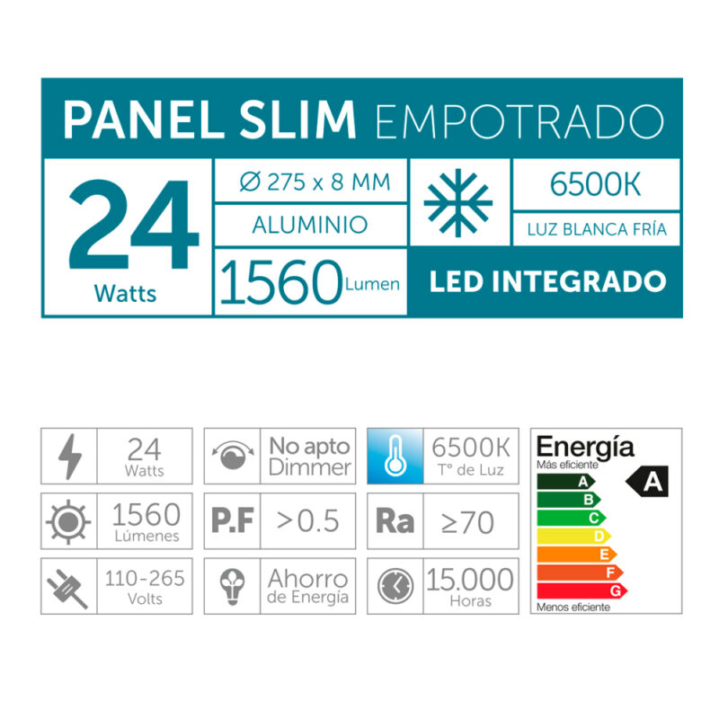 Panel slim empotrado 24W aluminio by Macrotel