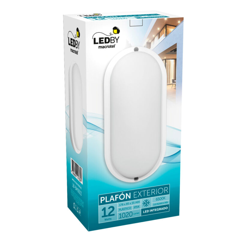 Plafon exterior oval 12W plastico by Macrotel
