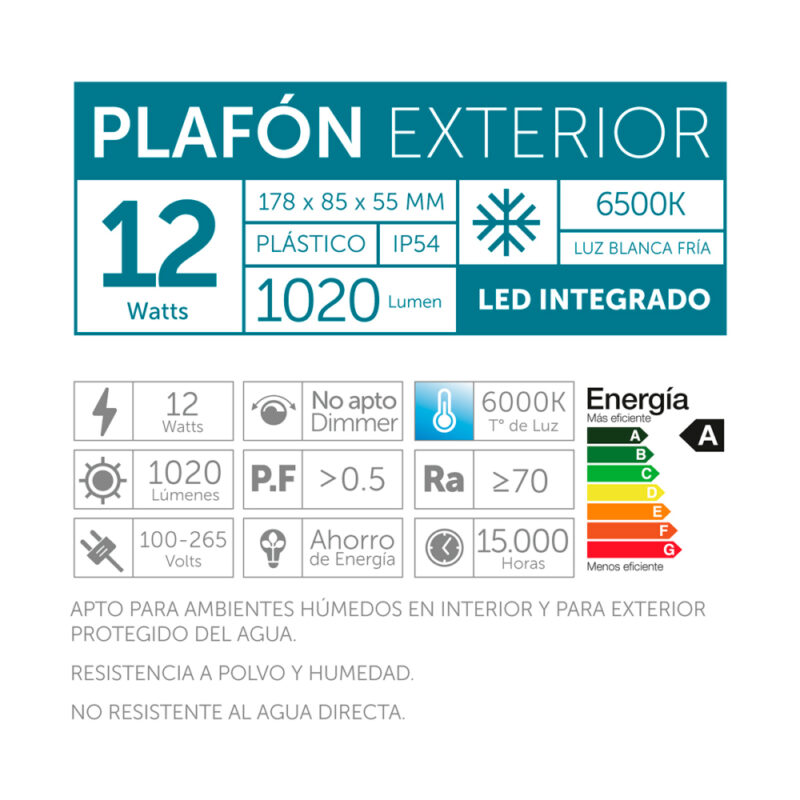 Plafon exterior oval 12W plastico by Macrotel