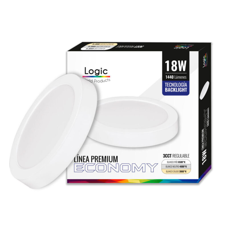 Plafon led 3CCT sobrepuesto Logic 18W redondo premium econom