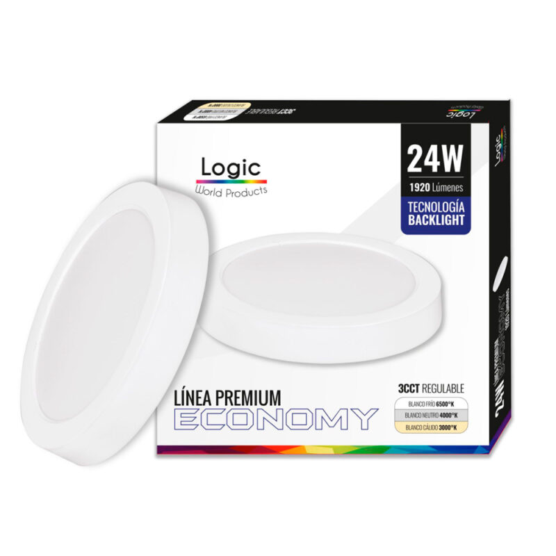 Plafon led 3CCT sobrepuesto Logic 24W redondo premium econom