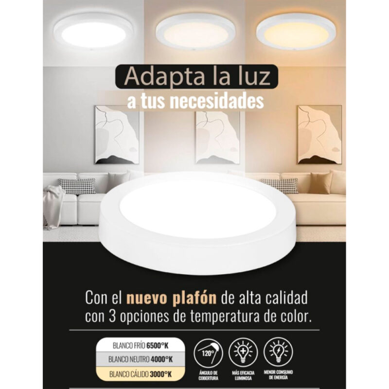 Plafon led 3CCT sobrepuesto Logic 24W redondo premium econom