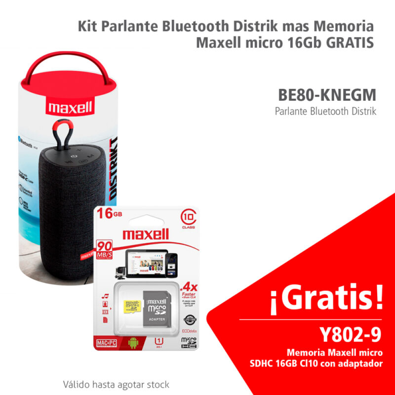 Parlante Bluetooth Distrik mas Memoria Maxell micro 16Gb