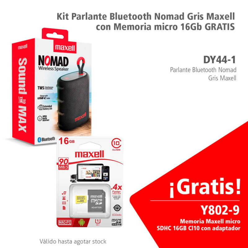 Parlante Bluetooth Nomad Gris Maxell con Memoria micro 16Gb