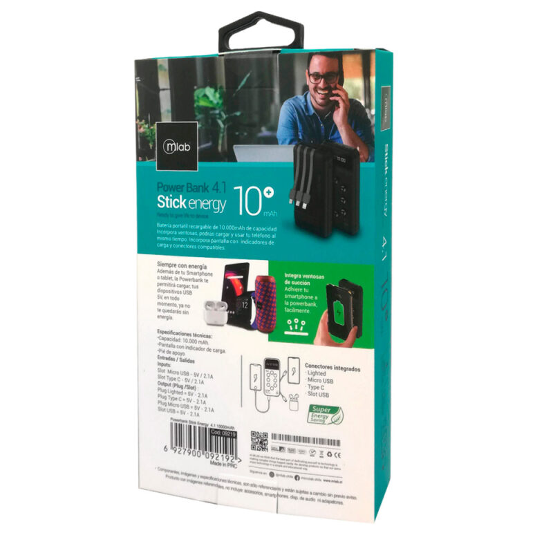 Powerbank Mlab 10.000 con cable incluido 4 en 1