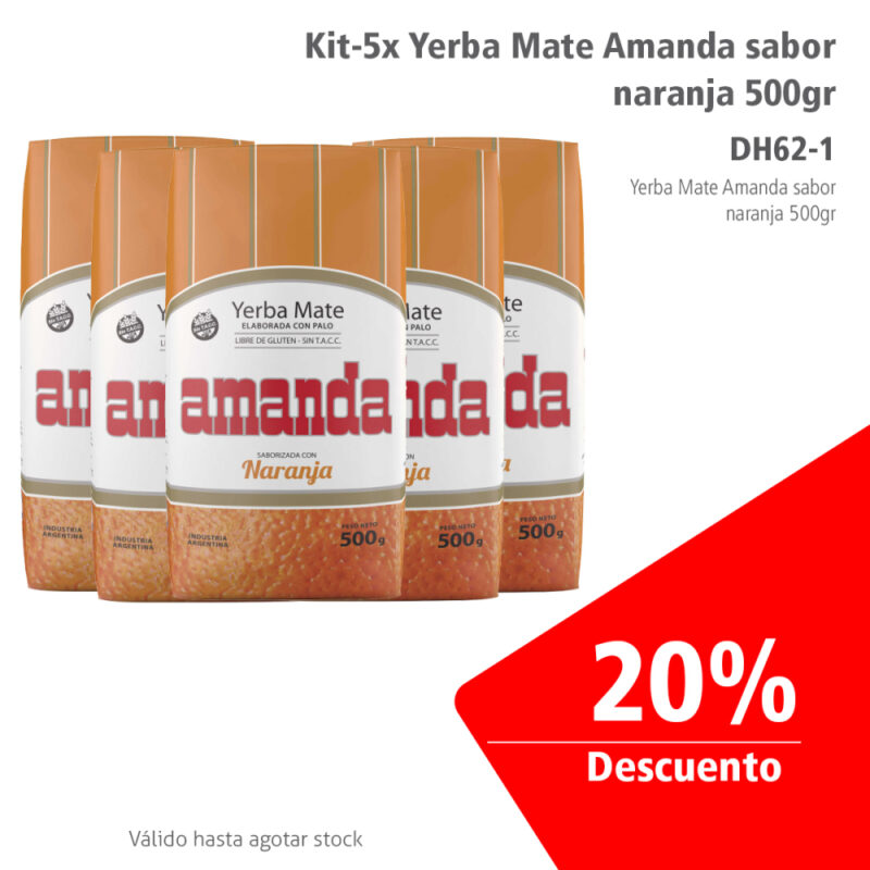 Kit-5x Yerba Mate Amanda sabor naranja 500gr