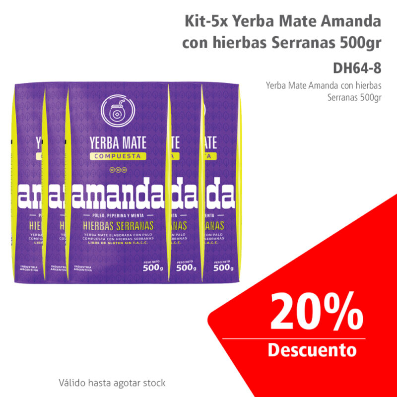 Kit-5x Yerba Mate Amanda con hierbas Serranas 500g