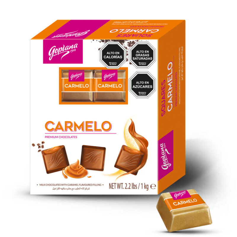 Cuadraditos de chocolate rellenos sabor Caramelo 1Kg